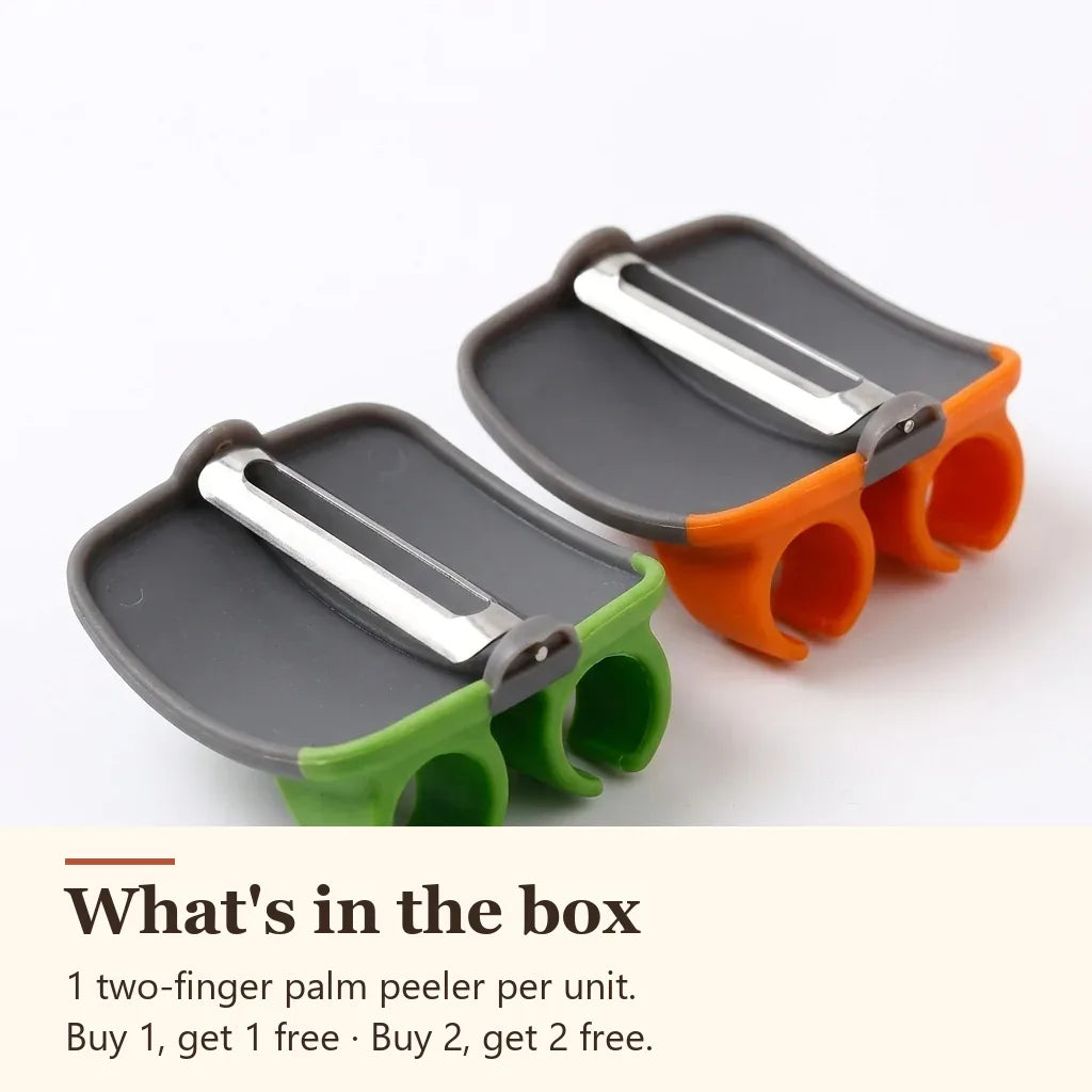 What's in the box: one two-finger palm peeler per unit. Buy 1, get 1 free, or buy 2, get 2 free